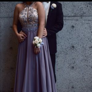 Elegant Creme and Lilac Prom Dress